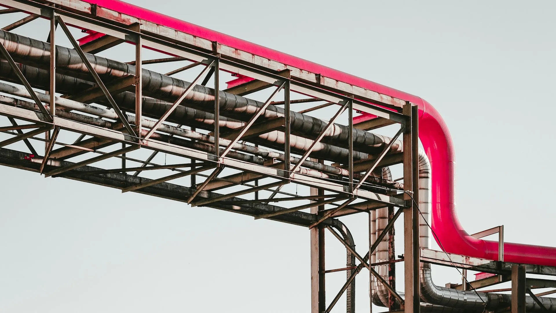 A steam network on brown metal tower.