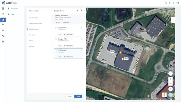 Screenshot of location management system